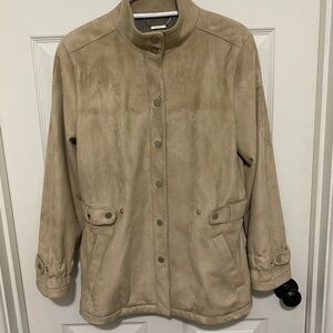 Calvin Klein Beige Faux Suede Utility Jacket Size Medium Like New Condition